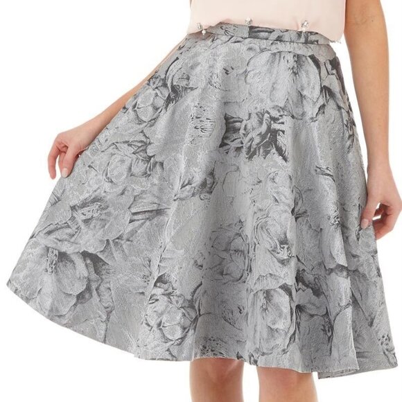 Sz2 Ted Baker London CAJU Silver Floral Circle Midi Skirt - Picture 16 of 16